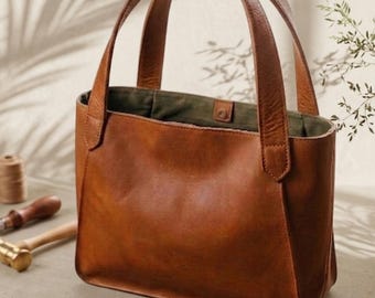 Handmade Full Grain Italian Leather Tote, Large Work Shoulder Bag with Crossbody Strap