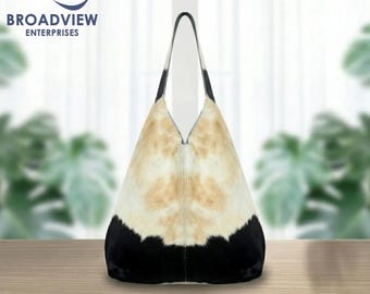 Genuine Cowhide Slouchy Tote Bag | Real Leather Shoulder Purse | Large Cowhide Handbag for Women | Work School Travel Everyday Tote Bag