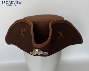 Brown Pirate Tricorn Hat with Skull Crossbones, Cosplay Steampunk Halloween Costume Hat