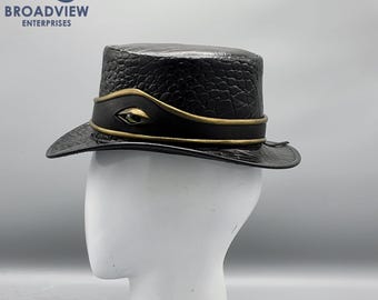 Black Leather Dragon Eye Hat, Crocodile Texture Steampunk Top Hat, Gothic Fantasy Cosplay Costume Hat, Wizard Witch Renaissance Topper
