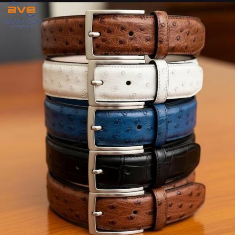 Genuine Ostrich Embossed Leather Belt for Men | Handmade Dress Belt image 5