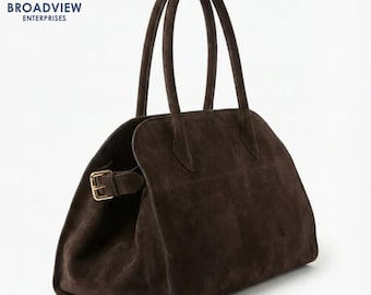 Handmade Brown Suede Leather Tote Bag Oversized Minimalist Women Carryall