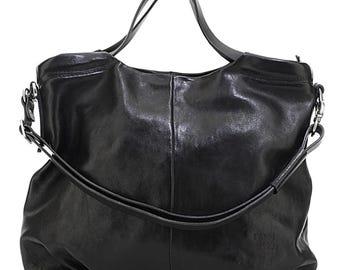 Handmade Black Leather Hobo Bag, Slouchy Minimalist Tote Purse