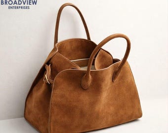 Oversized Tan Brown Suede Leather Tote Bag – Handmade Large Shoulder Carryall Purse for Women