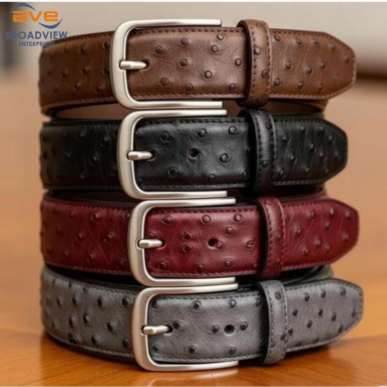 Genuine Ostrich Embossed Leather Belt for Men | Handmade Dress Belt image 6