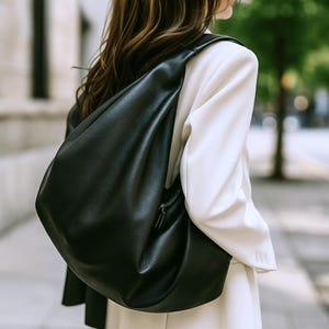 Large black leather tote bag, Oversized leather hobo bag, Black shoulder tote bag for women, Black hobo bag, Office bag for women