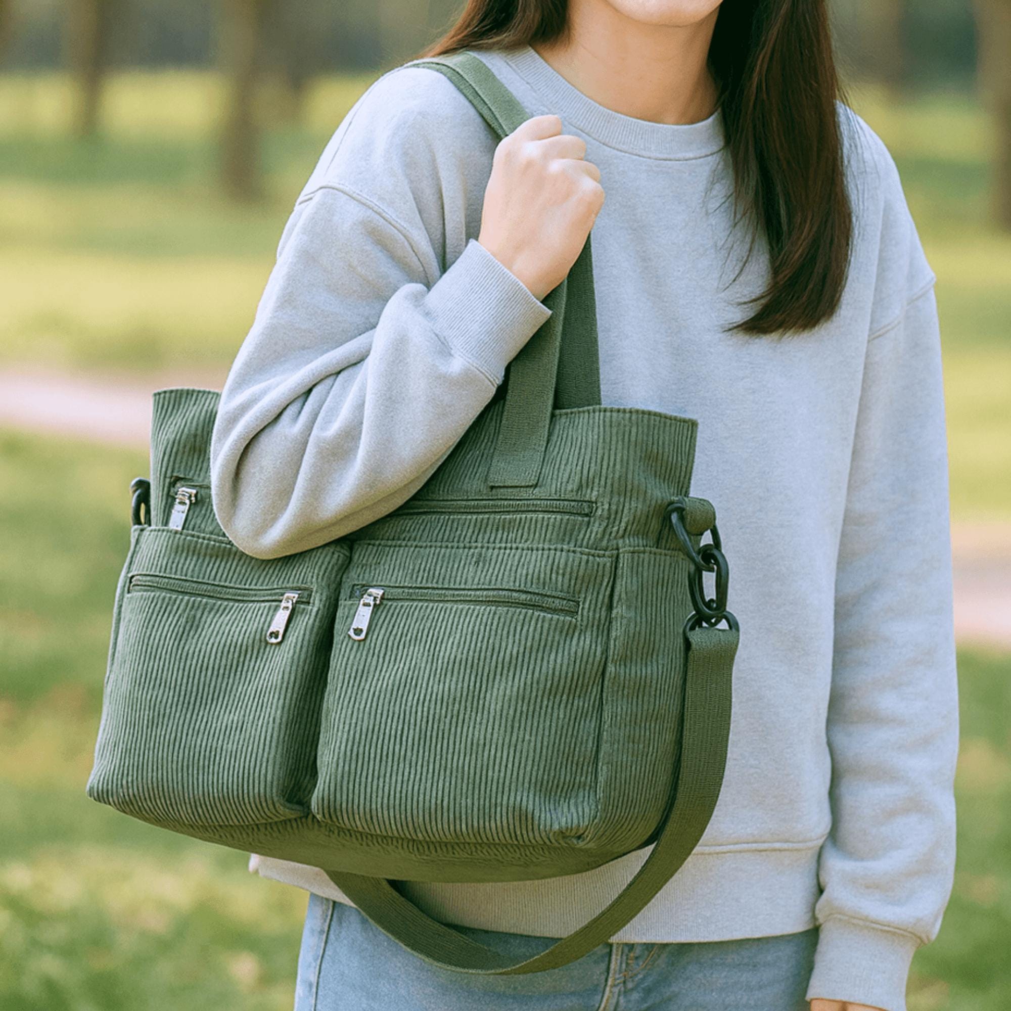 Grand Sac Fourre-tout Vert Imprimé Floral - 28,5 X 19 Pouces
