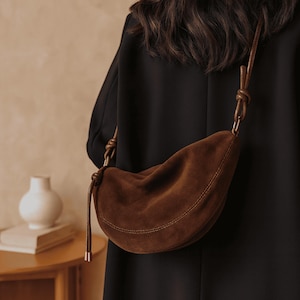 Bolso de hombro de ante marrón chocolate, bolso de mano para mujer, bolso bandolera de piel marrón suave, elegante bolso de piel, bolso de piel tipo cartera para mujer