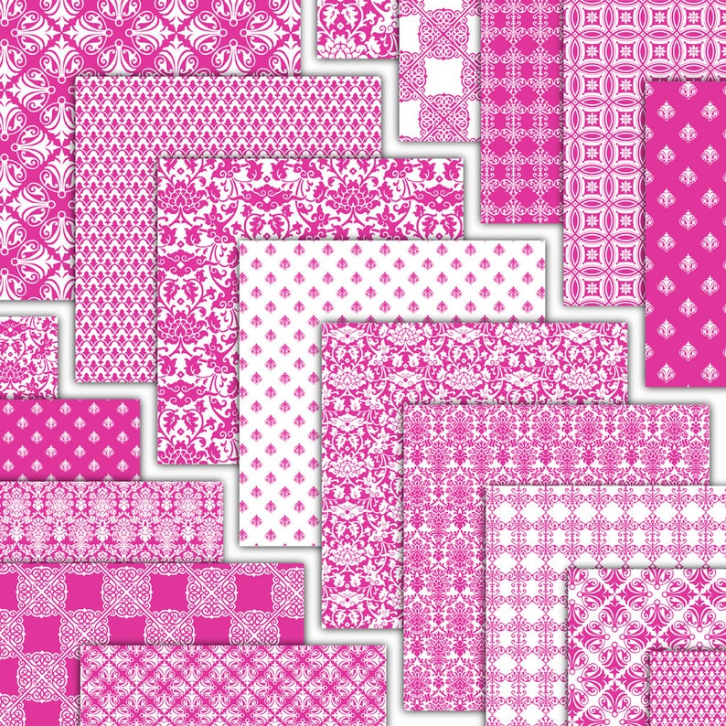 Hot Pink Damask Digital Paper Printable Background Designs Etsy