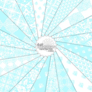 Papel digital damasco azul-celeste e fundos imprimíveis - Papel de scrapbook damasco azul brilhante para casamentos - Download instantâneo (DP284C)
