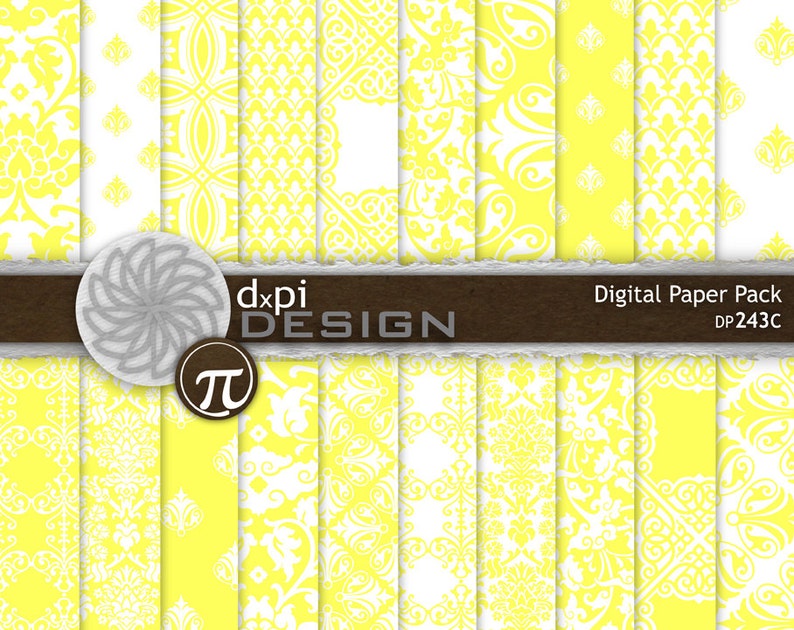Bright Yellow Damask Digital Paper and Scrapbook Designs Etsy