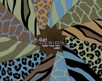 Earthtone Animal Print Digital Paper & Background Images - Zebra, Leopard, Tiger, and Giraffe Scrapbook Patterns - Instant Download (DP081)