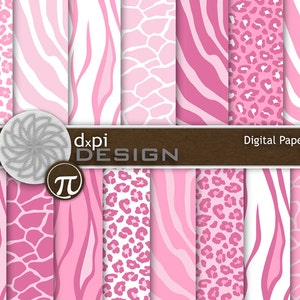 Light Pink Animal Prints - Pink Digital Scrapbook Paper - baby pink zebra, leopard, tiger digital backgrounds - Instant Download (DP080G)