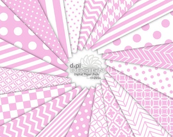 Pink Digital Paper and Printable Scrapbooking Backgrounds - Digital Pink Chevron, Stripe, Polka Dot, Houndstooth - Instant Download (DP265A)