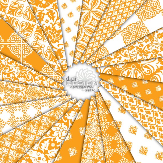 marigold orange damask digital paper scrapbook designs etsy scrapbook designs printable