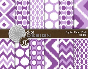 Purple Ikat Digital Paper Pack and Printable Backgrounds - Violet Purple Digital Ikat Scrapbook Paper - Instant Download (DP085P)