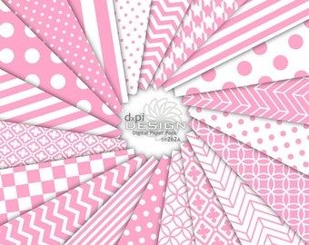 Pink Digital Paper & Printable Backgrounds for Scrapbooking - pink and white polka dots, stripes, chevrons - Instant Download (DP262A)