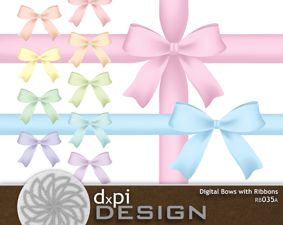 Pastel Bows and Ribbons Digital Scrapbook Clip Art Baby Bows Printable