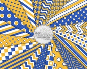 Blue and Gold Digital Paper and Printable Background Patterns - Digital Scrapbooking Designs in School Colors -  Instant Download (DP381B)