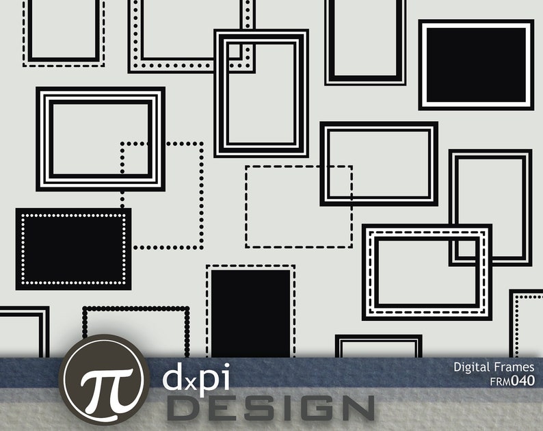 May include: Black and white digital frames with a dotted and solid line design. The frames are arranged in a pattern on a light gray background. The text "Digital Frames FRM040" is in the bottom right corner.