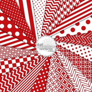 ROUGE - paquet de papier numérique et motifs de fond imprimables pour scrapbookings et travaux manuels - chevrons, rayures, pois - téléchargement immédiat (DP253A)