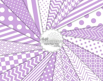 WISTERIA - Light Purple Digital Paper & Printable Designs - Bright Pastel Purple Chevron, Polka Dot Backgrounds - Instant Download (DP270A)