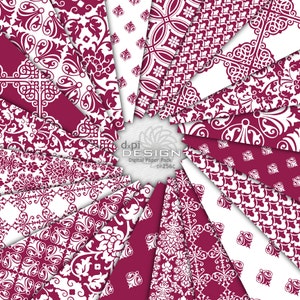 Carta digitale damascata bordeaux e sfondi stampabili - Carta da scrapbooking damascata per progetti di matrimonio fai da te - Download immediato (DP256C)