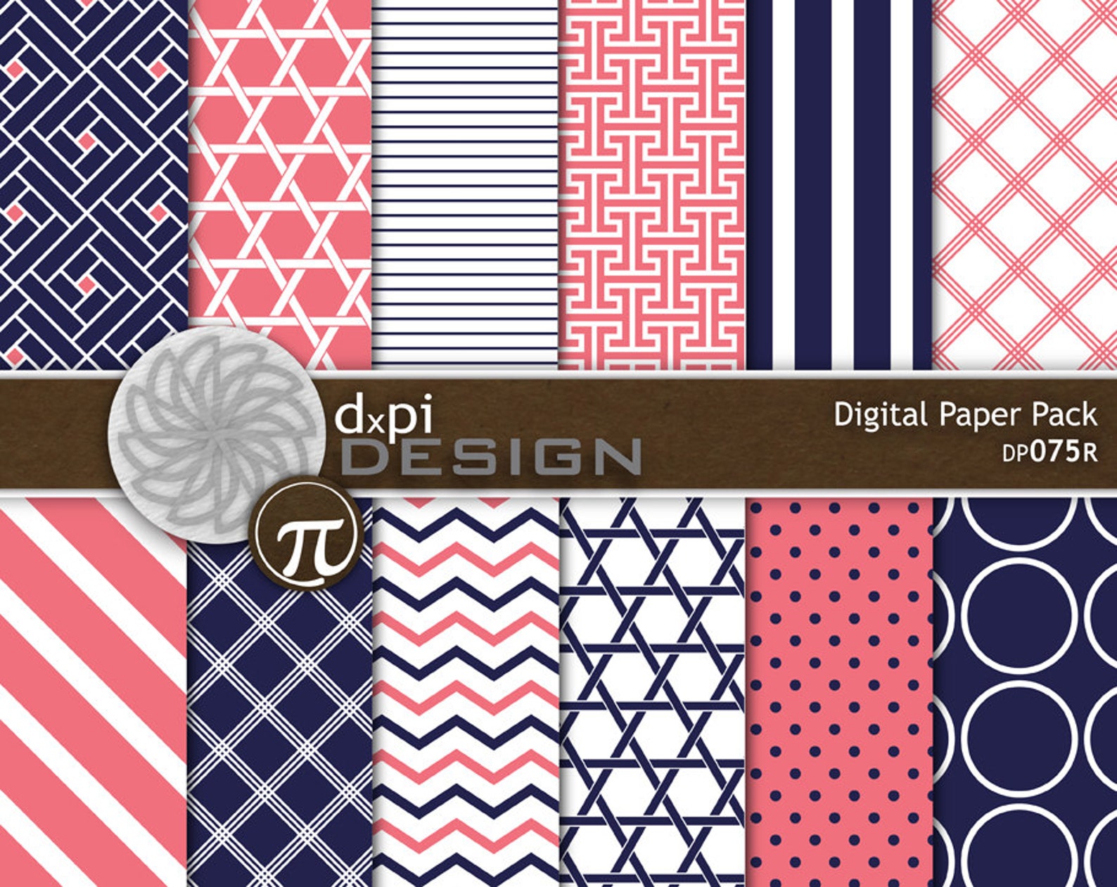 Coral &amp; Navy Digital Paper and Printable Backgrounds - Etsy