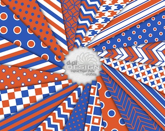Blue and Orange Digital Paper & Printable Backgrounds - Digital Scrapbooking Patterns for Card Making, Crafts -  Instant Download (DP350B)