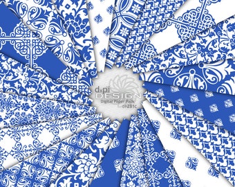 Blue Damask Digital Paper and Printable Backgrounds - Digital Scrapbook Images for DIY Weddings and Crafts - Instant Download (DP281C)