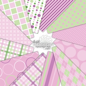 PINK & GREEN - Digital Background Paper in Pink and Green for Announcements, Showers, Invitations, Card Making, and Scrapbooking (DP077)