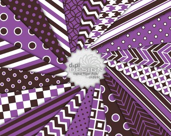 Purple & Brown - Digital Scrapbook Paper and Backgrounds - 12"x12" Brown and Purple Digital Paper Pack - Instant Digital Download (DP369C)