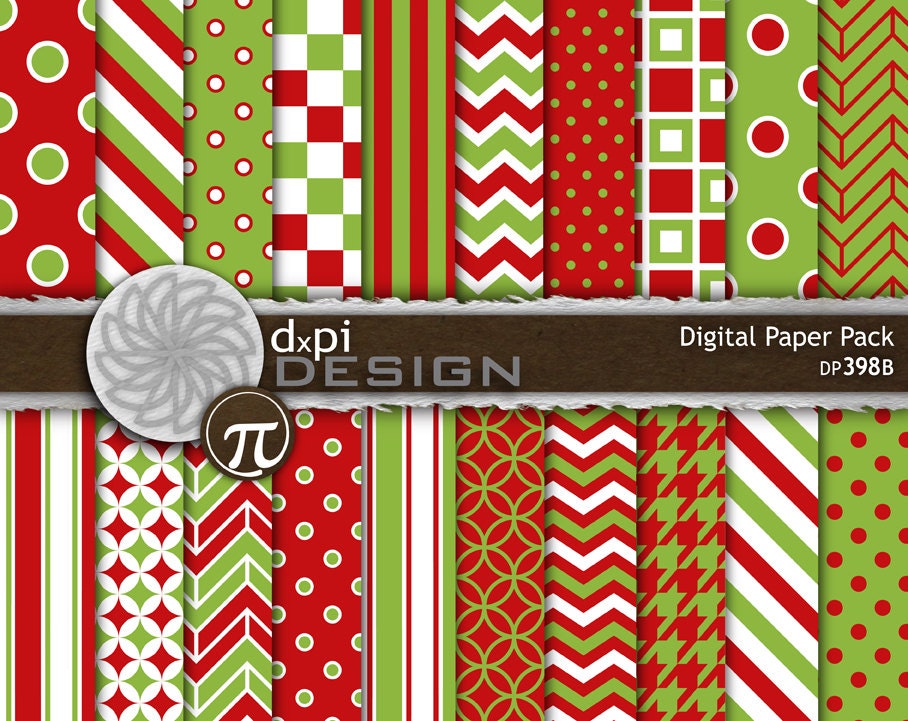 Bright Red and Green Christmas Digital Scrapbook Paper - Etsy