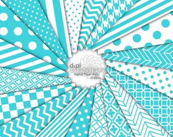 Turquoise Digital Paper and Printable Background Designs - Digital Scrapbook Images in Turquoise Blue Patterns - Instant Download (DP285A)