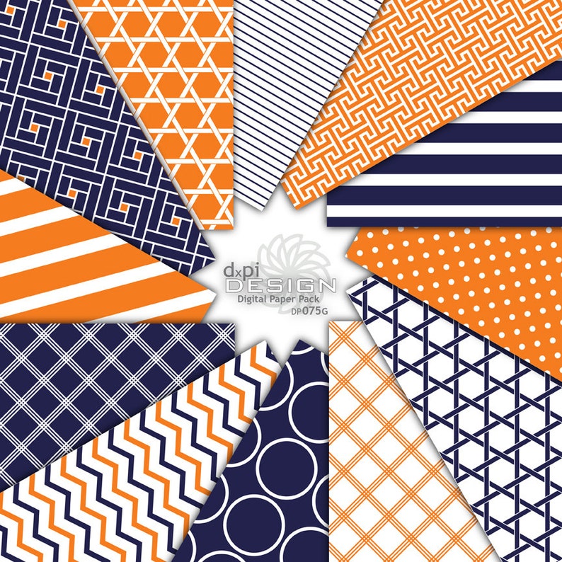 Orange and Navy Digital Paper and Printable Backgrounds Etsy