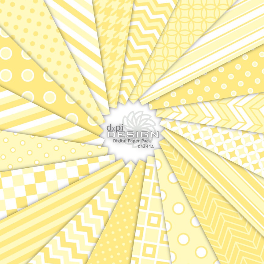 Yellow & White Digital Paper. Yellow Patterned Paper Light 