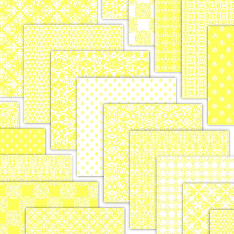 Bright Yellow Damask Digital Paper and Scrapbook Designs Etsy