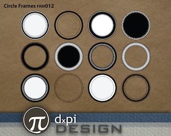 Circle Frames for Digital Scrapbooking - Round Clip Art Labels & Tags with Dashed Borders - Instant Download - Commercial Use (FRM012)