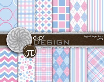 Pink & Blue Digital Scrapbook Paper in Pink and Blue for Birth Announcements, Baby Showers, Invitations, Cards, and Scrapbooking (DP079)