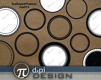 Scalloped Circle Frames - Digital Clip Art Tags, Labels, & Printable Scrapbook Frames, rosette award medallion - Instant Download (FRM015)