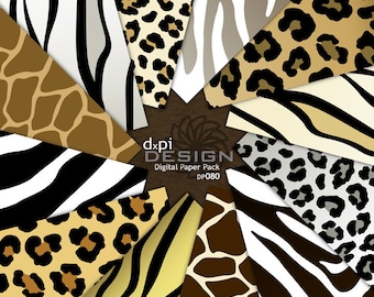 Animal Print Digital Paper - Zebra Leopard Tiger Giraffe - Digital Scrapbook Paper and Printable Backgrounds - Instant Download (DP080A)