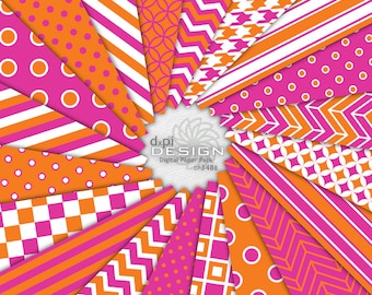Hot Pink & Orange Digital Papers and Printable Background Designs for Digital Scrapbooking, Card Making, Crafts -  Instant Download (DP348B)