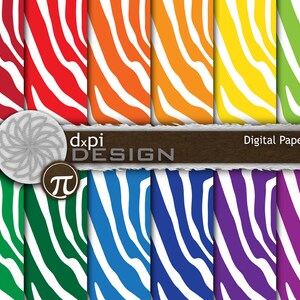Digital Zebra Animal Print Backgrounds - Digital Scrapbook Paper in Bright Primary Rainbow Zebra Stripes - Instant Download (DP028C)
