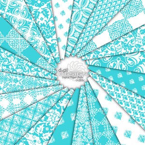 Turquoise Damask Digital Papers & Background Images - Printable Damask Designs for Scrapbook, Weddings and Cards - Instant Download (DP285C)