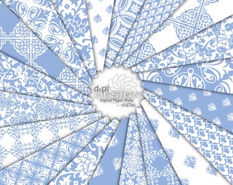 Country Blue Damask Digital Paper and Background Patterns - Soft Blue Damask Scrapbook Patterns for DIY Crafts - Instant Download (DP276C)