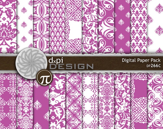 Digital Scrapbooking Paper Pink Damask Paper Digital Backgrounds
