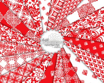 Purpurroter Damast digitale Muster & druckbare Hintergründe - roter Damast Scrapbook-Papier für DIY-Projekte - Instant Download (DP251C)