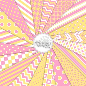 Pink and Yellow - Digital Paper and Printable Backgrounds for Scrapbooking and DIY Crafts - polka dots, chevrons - Instant Download (DP341B)