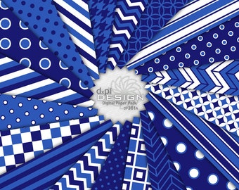 Dark Blue Digital Paper and Printable Background Patterns - Blue & White Digital Scrapbook Designs and Images - Instant Download (DP381A)