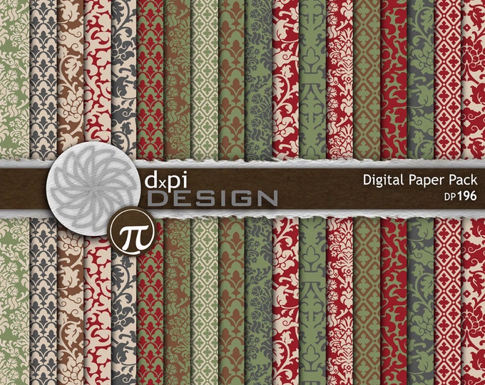 Vintage Christmas Damask Digital Paper & Scrapbook Images Digital